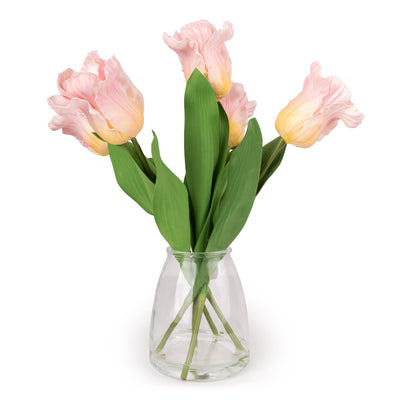 Candlelight Home Artificial Plants & Flowers Artificial Pink Soft Touch Tulips in Glass Vase 6PK