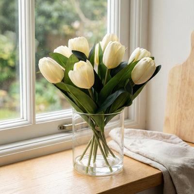 Candlelight Home Artificial Plants & Flowers Bouquet of Tulips in Glass Vase 6pk
