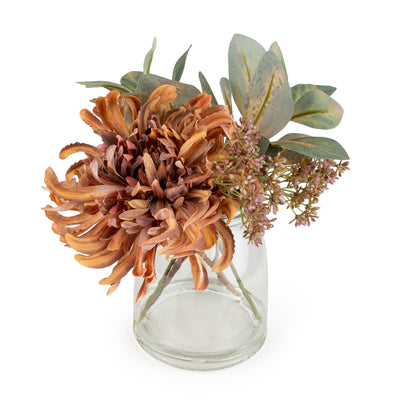 Candlelight Home Artificial Plants & Flowers Chrysanthemum Autumnal Florals in Glass Vase 6pk