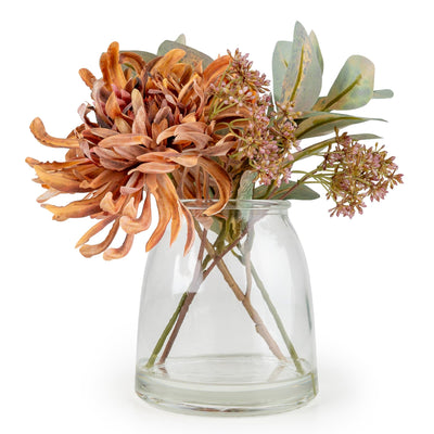 Candlelight Home Artificial Plants & Flowers Chrysanthemum Autumnal Florals in Glass Vase 6pk