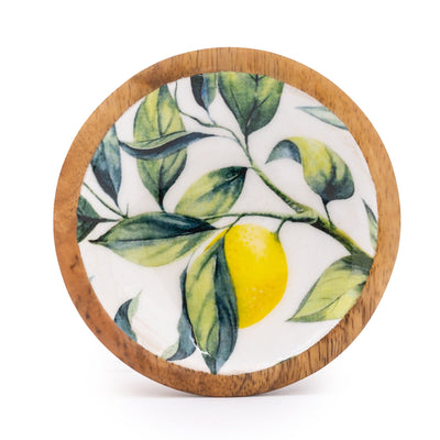 Candlelight Home Bowls Enamelled Mango Wooden dish Inlay Lemons and Leaves 13cm 6PK
