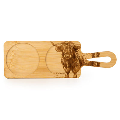 Candlelight Home Bowls Set of 2 Bowls on Bamboo Tray - Highland Cow 2pk