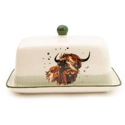 Candlelight Home BUTTER DISH HIGHLAND COW - AMENDED