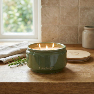 Candlelight Home candle 3 Wick Candle with Bamboo Lid - Green 4pk