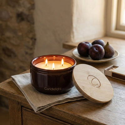 Candlelight Home candle 3 Wick Candle with Bamboo Lid - Plum 4pk