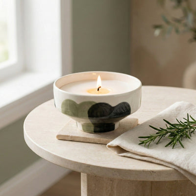 Candlelight Home candle Footed Candle with Handpaint Design - Green 6pk