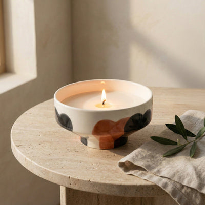 Candlelight Home candle Footed Candle with Handpaint Design - Terracotta 6pk