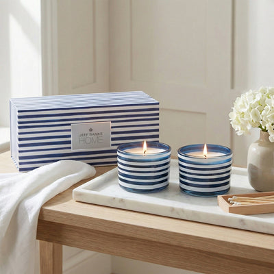 Candlelight Home Candle Gift Sets Jeff Banks Set of 2 Candle - Jacquard Stripes Blue 6pk