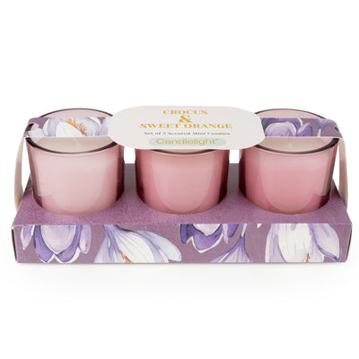 Candlelight Home Candle Gift Sets Set of 3 Votive Candles - Crocus & Sweet Orange 6pk