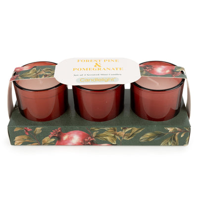 Candlelight Home Candle Gift Sets Set of 3 Votive Candles - Forest Pine & Pomegranate 6pk