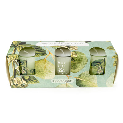 Candlelight Home Candle Gift Sets Set of 3 Votive Candles - Mint Leaf & Eucalyptus 6pk