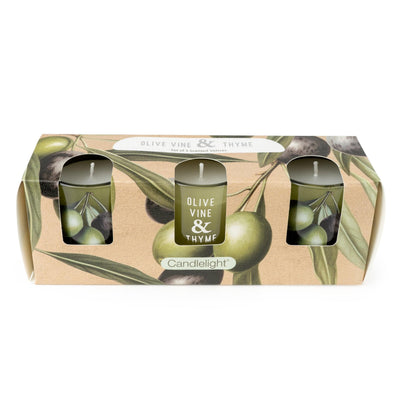 Candlelight Home Candle Gift Sets Set of 3 Votive Candles - Olive Vine & Thyme 6pk