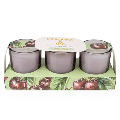 Candlelight Home Candle Gift Sets Set of 3 Votive Candles - Sour Cherry & Lime 6pk