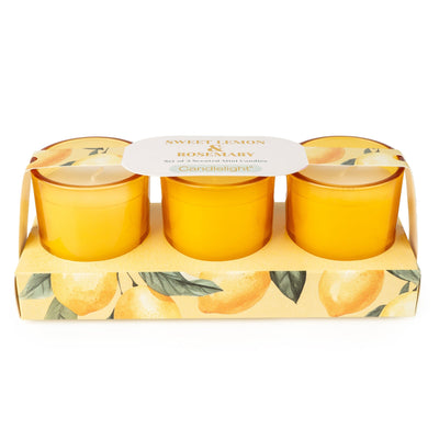 Candlelight Home Candle Gift Sets Set of 3 Votive Candles - Sweet Lemon & Rosemary 6pk