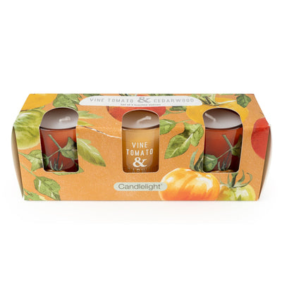 Candlelight Home Candle Gift Sets Set of 3 Votive Candles - Vine Tomato & Cedarwood 6pk