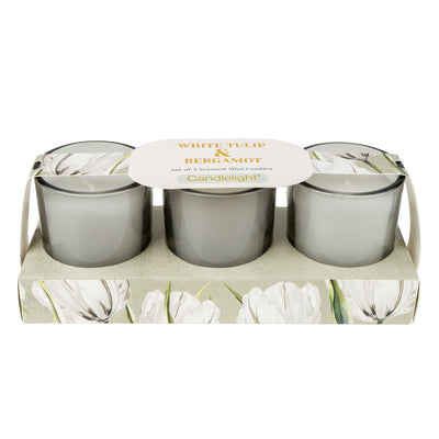 Candlelight Home Candle Gift Sets Set of 3 Votive Candles - White Tulip & Bergamot 6pk
