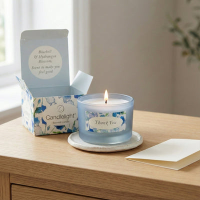 Candlelight Home Candle Gift Sets Single Candle Gift Set Thank You - Bluebell & Hydrangea Blossom 6pk
