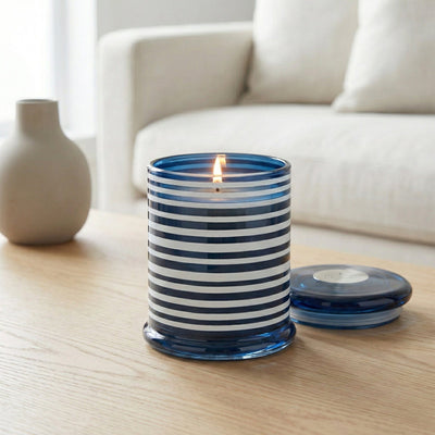 Candlelight Home candle Jeff Banks Large Lidded Candle Jar - Stripes Blue 6pk