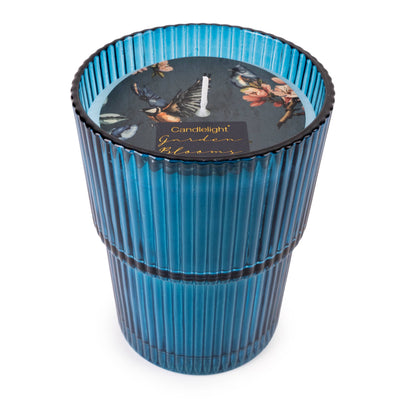Candlelight Home candle Large Ridged Glass Candle - Garden Blooms Blue 6PK