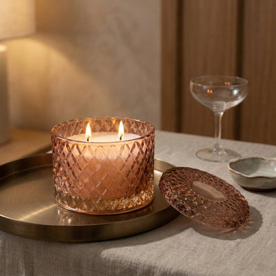 Candlelight Home candle Round Embossed Candle Jar - Jhangye Pink 6pk