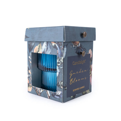 Candlelight Home candle Small Ridged Glass Candle - Garden Blooms Blue 6PK