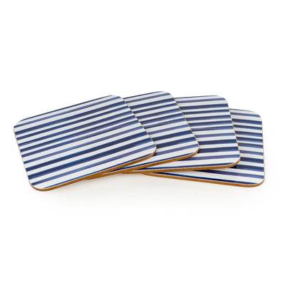 Candlelight Home Coasters Jeff Banks Set of 4 Coasters – Leafy Stripes Blue 4pk