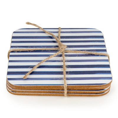 Candlelight Home Coasters Jeff Banks Set of 4 Coasters – Leafy Stripes Blue 4pk