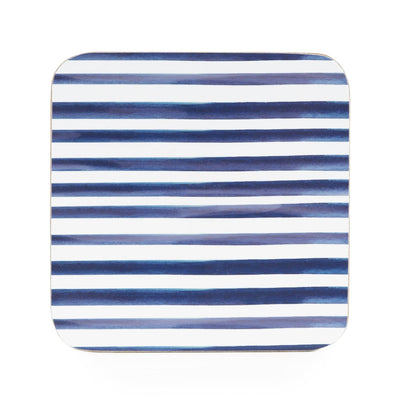 Candlelight Home Coasters Jeff Banks Set of 4 Coasters – Leafy Stripes Blue 4pk