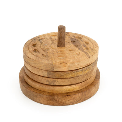 Candlelight Home Coasters Set of 4 Coasters - Mango Wood Debossed Design 6PK