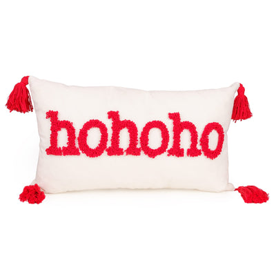 Candlelight Home Cushions & Throws 30 x 50 cm Bouclé Cushion with Embroidered Ho Ho Ho  – Red & White Ho Ho Ho 1pk