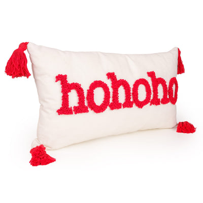 Candlelight Home Cushions & Throws 30 x 50 cm Bouclé Cushion with Embroidered Ho Ho Ho  – Red & White Ho Ho Ho 1pk