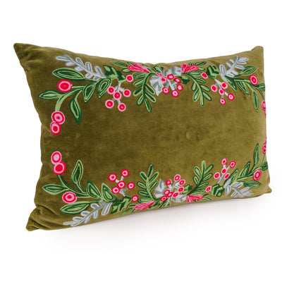 Candlelight Home Cushions & Throws 40 × 60 cm Cushion - Embroidered Holly & Berries in Green 1pk