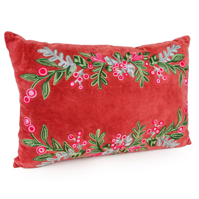 Candlelight Home Cushions & Throws 40 × 60 cm Cushion - Embroidered Holly & Berries in Red 1pk