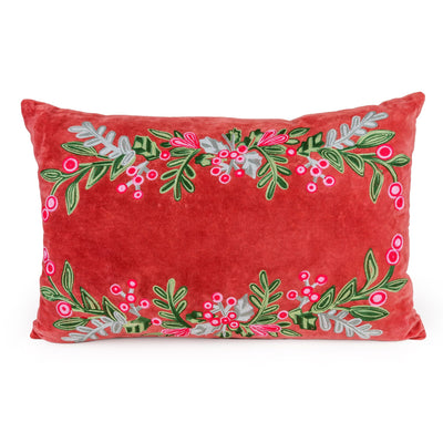 Candlelight Home Cushions & Throws 40 × 60 cm Cushion - Embroidered Holly & Berries in Red 1pk