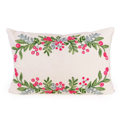 Candlelight Home Cushions & Throws 40 × 60 cm Cushion - Embroidered Holly & Berries in White 1pk