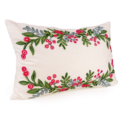 Candlelight Home Cushions & Throws 40 × 60 cm Cushion - Embroidered Holly & Berries in White 1pk
