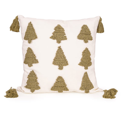 Candlelight Home Cushions & Throws 45 x 45 cm Cushion Embroidered with Christmas Trees – Green & White Ho Ho Ho 1pk