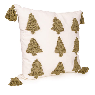 Candlelight Home Cushions & Throws 45 x 45 cm Cushion Embroidered with Christmas Trees – Green & White Ho Ho Ho 1pk