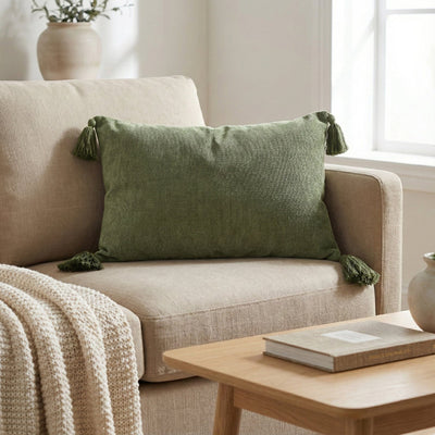 Candlelight Home Cushions & Throws Tasselled Rectangular Cushion - Green 1pk