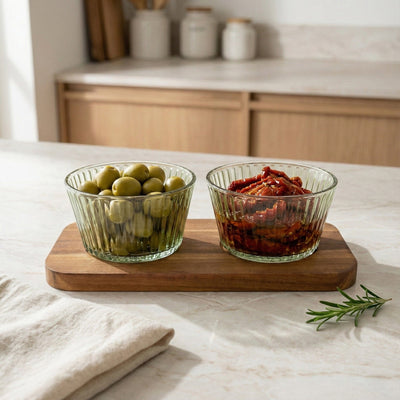 Candlelight Home Dipping Bowls Set of 2 Round Glass Dishes on Tray - Green 2pk