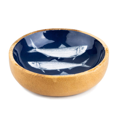 Candlelight Home Dipping Bowls Small Bowl Mango Wood and Enamel Fish - Navy Harbour 4pk