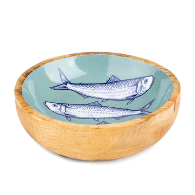 Candlelight Home Dipping Bowls Small Bowl Mango Wood and Enamel Fish - Teal Harbour 4pk