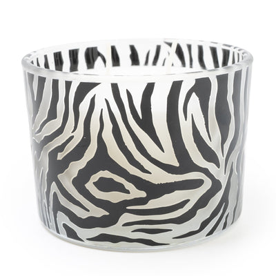 Candlelight Home DOUBLE WICK WAX FILLED POT WITH ZEBRA DESIGN – 5% MIDNIGHT POMEGRANATE SCENT (3016-6631)
