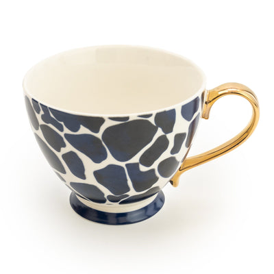Candlelight Home FOOTED MUG GIRAFFE SPOTS TEAL WITH GOLD HANDLE