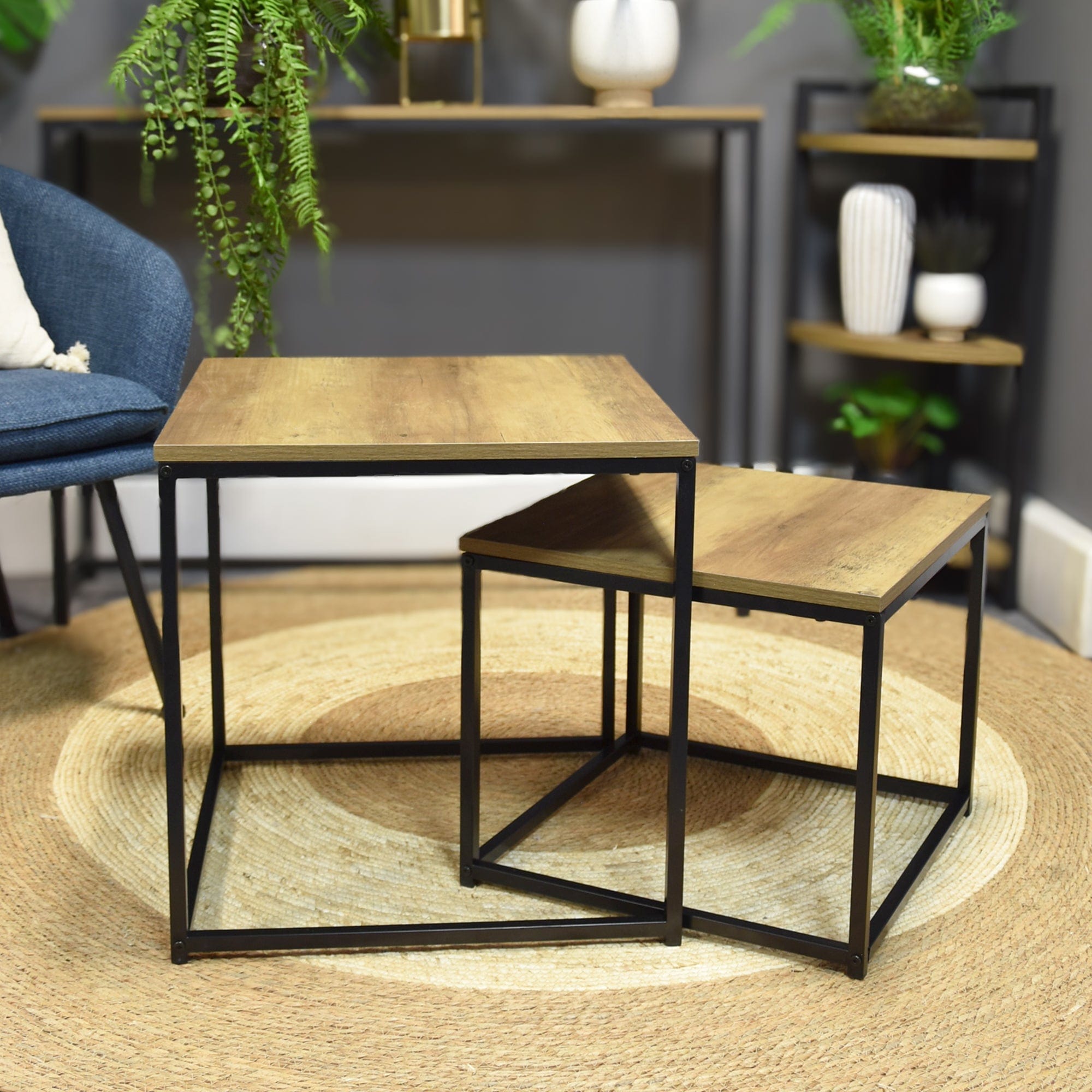 Set of 2 Square Nesting Tables - FSC® Certified Wood with Metal Frame ...