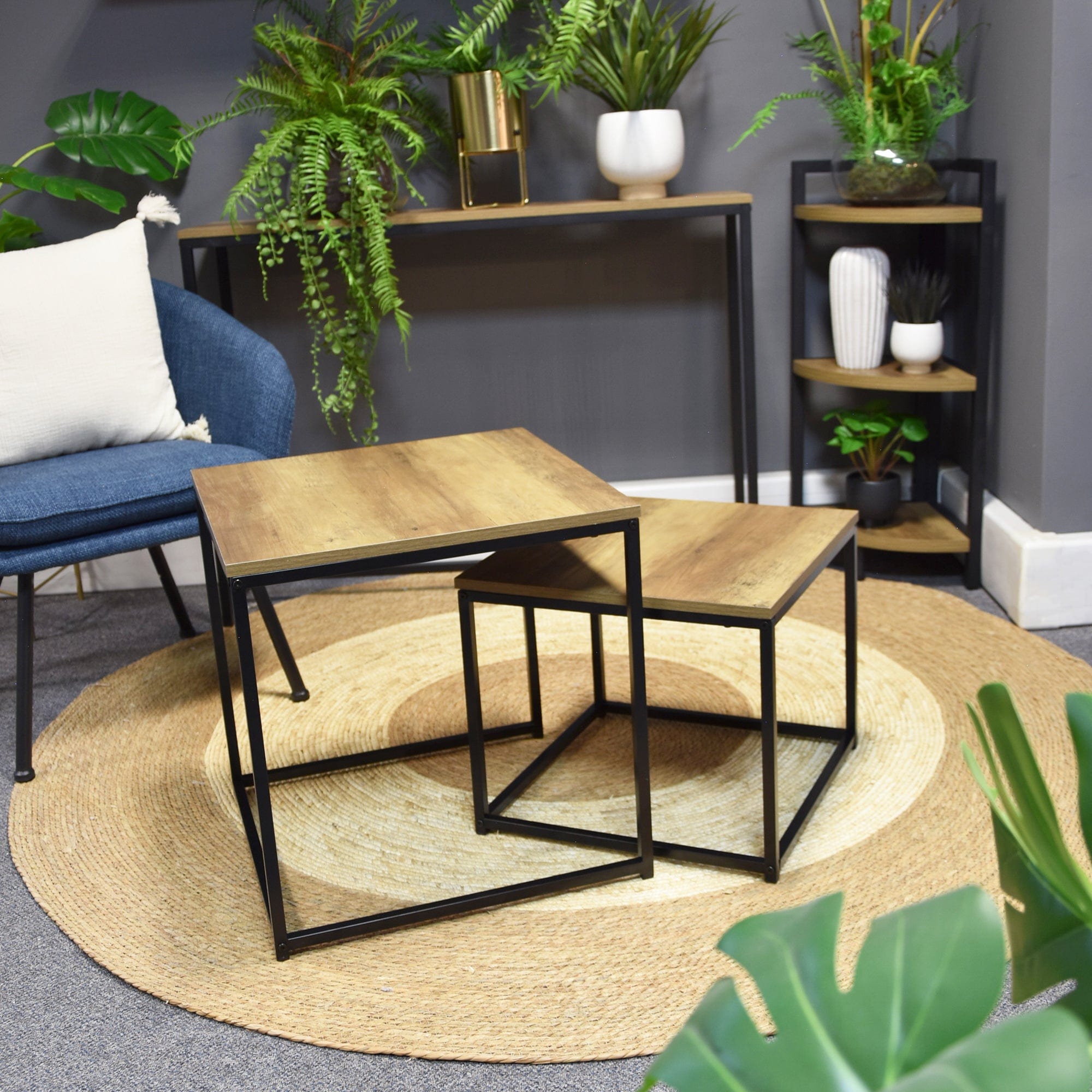 Set of 2 Square Nesting Tables - FSC® Certified Wood with Metal Frame ...