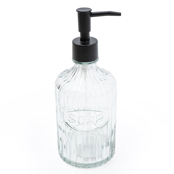 Clear Glass Soap Dispenser With Black Pump 4PK Candlelight Home