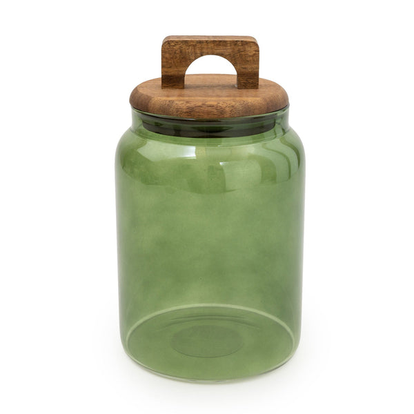 Green Glass Storage Jar with Wooden Lid 18cm 4PK Candlelight Home