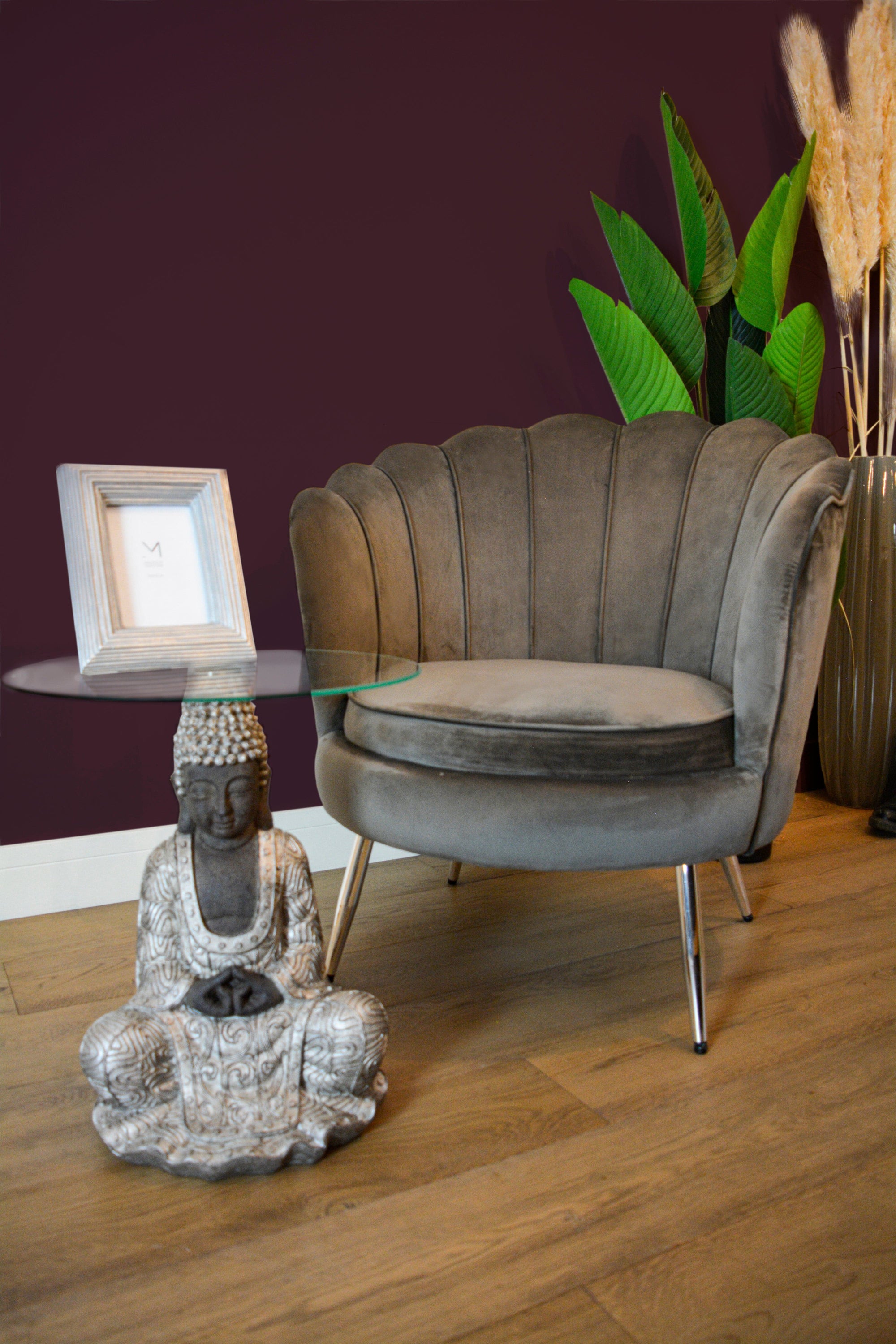 Furniture Grey Scallop Chair Silver Legs Velvet Accent Chair