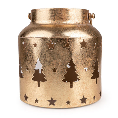 Candlelight Home Lanterns Metal Lantern with Cut Out Trees – Gold Hummingbird 6pk